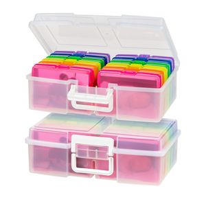 Boîtes de rangement pour photos et travaux manuels de 4 x 6 pouces avec poignée et 12 compartiments, couleur arc-en-ciel, lot de 2 - Product Image 1