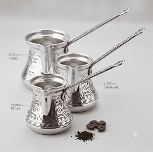 Cafetera Turca Plateada Grabada con Motivo Otomano, Cezve, Ibrik Árabe, Briki Griega, Calentador de Leche para Estufa con Asa Metálica Plana, OEMs - Product Image 5