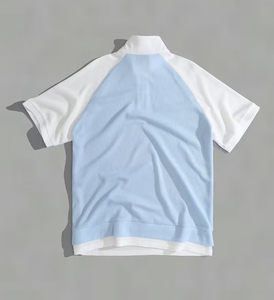 Men's New Summer <b>Waffle</b> Knit POLO <b>Shirt</b> Casual Loose Fit Breathable Short Sleeve Zipper Half-Open Placket Color Block Patchwork - Product Image 5