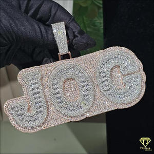 Hip Hop " 4K " Pendant Necklace Moissanite Diamond <b>Iced</b> Out Cuban Link <b>Chain</b> Jewelry - Product Image 4