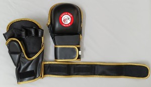 Guantes de Boxeo Negros de Cuero PU con Dedos Descubiertos y Correa Ajustable de Gancho y Bucle para Entrenamiento de Artes Marciales y Sparring - Product Image 2
