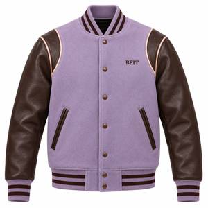 Veste universitaire pour homme, couleur violette, manches en laine/polyester, logo brodé, patchwork sur le devant, couleur personnalisée, col montant, vêtements d'hiver - Product Image 1