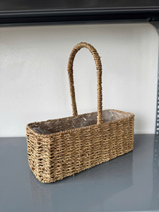 Cesta de mimbre natural al por mayor con asa, organizador de almacenamiento artesanal con bolsa de plástico insertada - Product Image 6