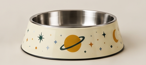 Gamelle OEM en acier inoxydable émaillé pour chien, base antidérapante, motif lune céleste et planètes, pour nourriture et eau pour chat et animaux de compagnie - Product Image 3
