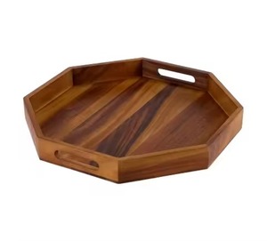 Bandeja rectangular de madera de alta calidad para servir alimentos, desayuno, postres, bandeja de madera de acacia con asa. - Product Image 3