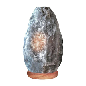 Himalayan Grey Rock Salt Lamp with <b>Dimmer</b> Switch Natural Carved Wooden Base Wholesale Natural Crafts Gray Salt Table Lamp - Product Image 4