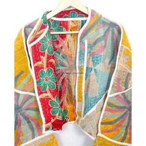 Vintage Women's 100%<b>Kantha</b> <b>Jacket</b> Handmade Indian Embroidered Bohemian Style with openclosure fashionable <b>jackets</b> floral pattern - Product Image 4