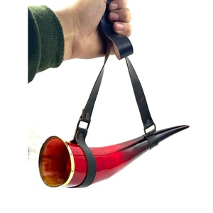 <b>Large</b> Viking Horn <b>Cup</b> Red Finish with Leather Holder Medieval Drinkware - Product Image 3