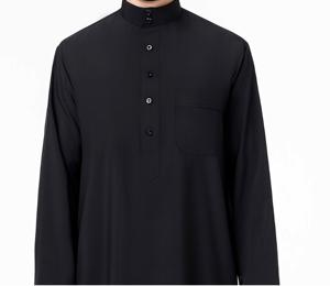 Nouvelle conception 2026 – Thobes longs noirs à col et boutons, style Daffah Jubbah, excellente qualité, pour adultes (Qatar, Oman, Dubaï) - Product Image 3