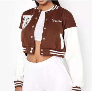 Veste universitaire avec lettre brodée A, fermeture éclair sur le devant, style preppy, coupe classique, vêtement d'automne, veste blanche de style Letterman unie - Product Image 6