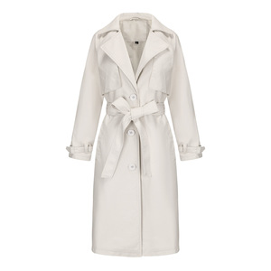 Women's Long <b>Belted</b> Windbreaker Trench Jacket Overcoat Loose Fit Casual Style Genuine Leather Soft Cotton - Product Image 5