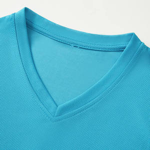 Men's V-Neck Short Sleeve T-<b>Shirt</b> <b>100</b>% <b>Polyester</b> Knitted Breathable Solid Blue Casual Regular Fit - Product Image 3