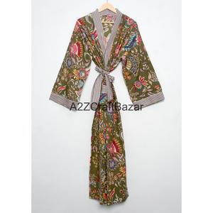 Robes de nuit kimono 100 % coton de luxe, élégantes, à imprimé animal, col en V, avec cordon de serrage, douces, respirantes, manches amples et fluides, décontractées et amples - Product Image 1