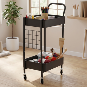 Two-Tier metal Storage Cart With Four <b>Wheels</b> Movable Multilayer Organizer For Art Supplies And Household Use - Product Image 3