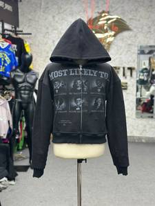 Sudadera con capucha extragrande personalizada con cremallera, estilo vintage, estampado gráfico desgastado, de algodón lavado y forro polar, chaqueta de streetwear para mujer - Product Image 1