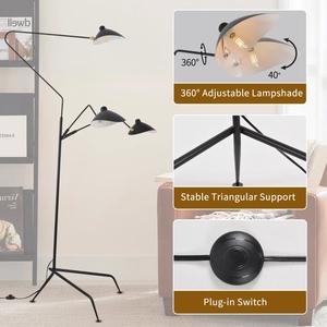 Lampe sur pied moderne noire en forme d'arc avec abat-jour en verre pour éclairage de lecture à côté du canapé - Product Image 6