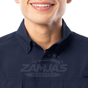 เสื้อเชิ้ตคาร์โก้แบบมีกระเป๋าหน้าติดกระดุมโค้งพร้อมโลโก้แบบกำหนดเอง สไตล์ลำลอง ระบายอากาศได้ดี ลายเรียบ แขนยาวสำหรับผู้ชาย - Product Image 3