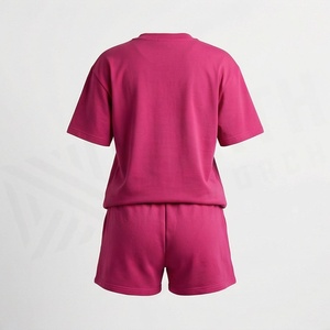 Ensemble 2 pièces pour femme en coton rose, t-shirt et short, avec imprimé lettres, col rond, coupe ample, décontracté, pour le printemps et l'été - Product Image 2