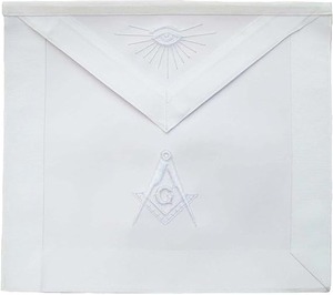 Master Mason Blue Lodge <b>Apron</b> - All <b>White</b> <b>White</b> Polyester 40 Inch Long Adjustable Waist Belt With Chrome Meta - Product Image 3