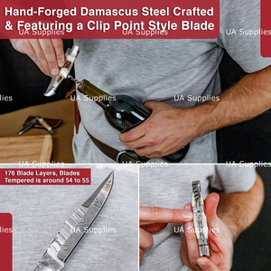 Cuchillo Plegable de Acero de Damasco Forjado a Mano de Grado Industrial UA Supplies con Sacacorchos y Abrebotellas para Camping EDC - Directo de Fábrica - Product Image 5