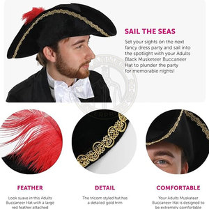 Latest Design Adults Tricorn <b>Hat</b> Structured Crown Decorative Edge Comfortable Inner <b>Band</b> Party Character Lightweight - Product Image 4