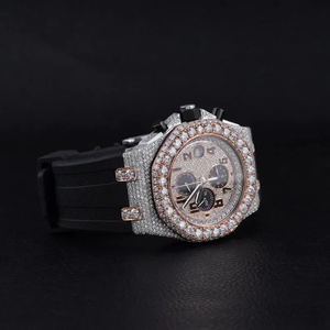 Montre à bracelet en caoutchouc noir, mouvement à quartz, boîtier de luxe en acier inoxydable, verre, 20 mm, diamant Moissanite, style Hip Hop, entièrement sertie de diamants - Product Image 2