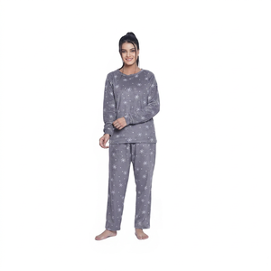 Conjunto de Pijama de Franela para Mujer, 2 Piezas, Manga Larga, Estampado de Copos de Nieve Grises, Ropa de Dormir Cálida para Invierno, Lavable a Máquina - Product Image 5