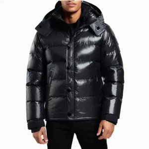 Custom OEM Men <b>Winter</b> Thick Hooded Puffer Jacket Heavyweight Shiny Light Blue <b>Waterproof</b> Padded Down Bubble <b>Coat</b> Wholesale - Product Image 2