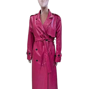 Manteau long en cuir doublé de laine rose pour homme, coupe vintage, écologique, coupe-vent avec ceinture, idéal pour l'automne - Product Image 4