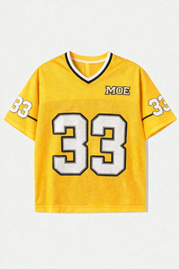 Camiseta Deportiva Retro de Fútbol Americano Personalizada en Amarillo y Blanco, Estilo Urbano, Cuello en V, Sublimada, Talla Grande - Product Image 3