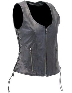 Chaleco de Moto de Cuero Genuino Transpirable y Ecológico, Cuello Alto, Cierre de Cremallera, Cordones Laterales, Chaqueta de Invierno Unisex para Motociclistas, Corte Ajustado - Product Image 1