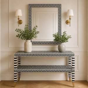 Classic Bone Inlay <b>Console</b> <b>Table</b> With Handcrafted Floral Artwork And Elegant Wooden Structure For Interiors - Product Image 4