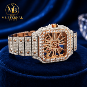Reloj de Diamantes de Lujo MB ETERNAL para Hombre, Caja Cuadrada de Aleación, Correa de Acero Inoxidable en Oro Amarillo, Esfera con Números Romanos, Cristal de Zafiro, Cuarzo - Product Image 1