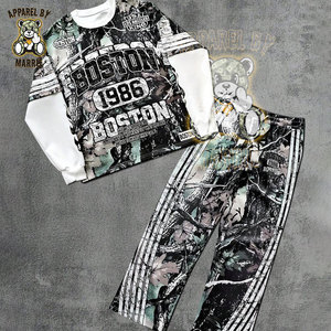 Ensemble de survêtement en coton mélangé de qualité supérieure pour hommes, tissu camouflage épais, fabrication OEM, marque privée, sweat-shirt et pantalon de survêtement - Product Image 1