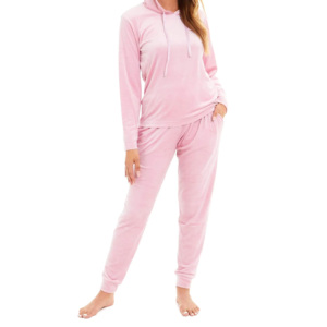 Women Pink Hooded <b>Tracksuit</b> Set Full Length Pants Side Pockets Casual Fleece Material Winter Wear - Product Image 1