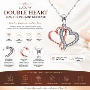 Collier pendentif double cœur en diamant de luxe |   Charme en or multicolore 14 carats en forme de cœur pour femme, cadeau d'anniversaire de mariage - Product Image 6