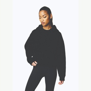 Survêtement court personnalisé 100 % coton OEM noir pour femme, sweat à capuche court en molleton et pantalon de jogging pour femme - Product Image 2