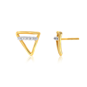Boucles d'oreilles clous triangulaires en or jaune 18 carats avec diamants ronds taille brillant, design minimaliste pour femme, à porter au quotidien - Product Image 4
