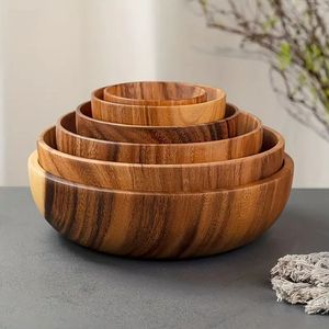 Bol en bois moderne à grain naturel, polyvalent pour salades, fruits et collations, élégant pour la décoration intérieure et une expérience culinaire raffinée - Product Image 4