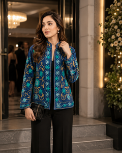 Luxury Handmade Embroidery Bomber Jacket Women <b>Needlework</b> Wedding Wear Comfortable Cotton Lining Vintage Floral Party Coat - Product Image 2