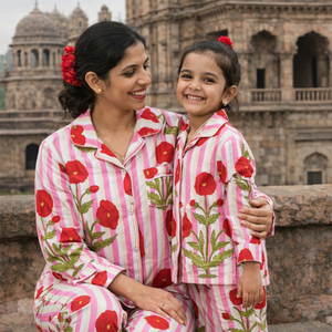 ชุดนอนฤดูร้อนสำหรับแม่และลูกสาว ผ้าฝ้ายเนื้อนุ่ม ลายการ์ตูน ระบายอากาศได้ดี แห้งเร็ว แขนสั้น เอวยางยืด - Product Image 4