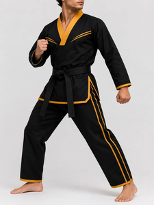 Kimono de judo noir pour homme avec bordure dorée, coupe classique, uniforme d'arts martiaux pour adulte, nouveau design, haute qualité, 100% coton, personnalisable - Product Image 1