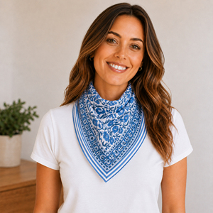 Natural Dye Block Print Cotton Bandana Square Scarf Multifunctional Casual Wear Spring Summer Style Unisex Pet Dog Bandana - Product Image 1