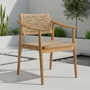 High Quality Natural Plantation Teak Wood Armchair Minimalist Modern Design Cane Rope Dining Living Room Hotel Outdoor Portable - Product Image 1