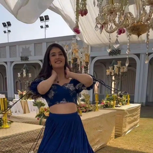 Lehenga Choli de Color Azul Atractivo para Fiestas, en Georgette con Estampado Floral y Volantes, Diseño Encantador para Mujer - Product Image 1