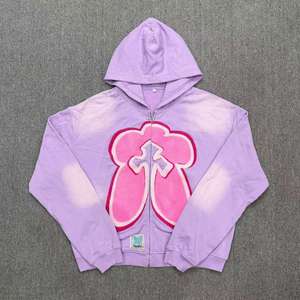 Sudadera con capucha y cremallera personalizada para hombre y mujer, sudadera estética con bordado de lazo de felpa, chaqueta con capucha y cremallera con lavado vintage - Product Image 4
