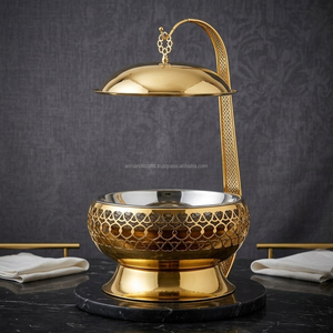 Plat de service rond en acier inoxydable martelé avec couvercle en dôme, style calligraphie islamique de luxe, pour buffet, hôtel et restaurant - Product Image 2