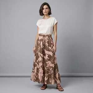 Women's Boho Woven Silk Digital Printed Tiered A-Line Maxi Skirt <b>Elastic</b> Waist Casual Summer Cotton Blend In-Stock Rajasthan - Product Image 5