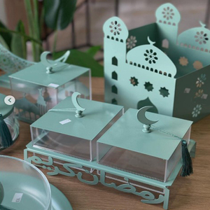 Boîte décorative pour l'intérieur, couleur bleu ciel, décorations de Ramadan de haute qualité, design lune, avec couvercle - Product Image 1