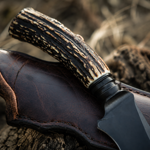 Cuchillo de caza/camping hecho a mano de acero al carbono con punta recta, mango de cuerno, funda de cuero, OEM/ODM/OBM disponible, 8 pulgadas, 3 mm, DIY - Product Image 2
